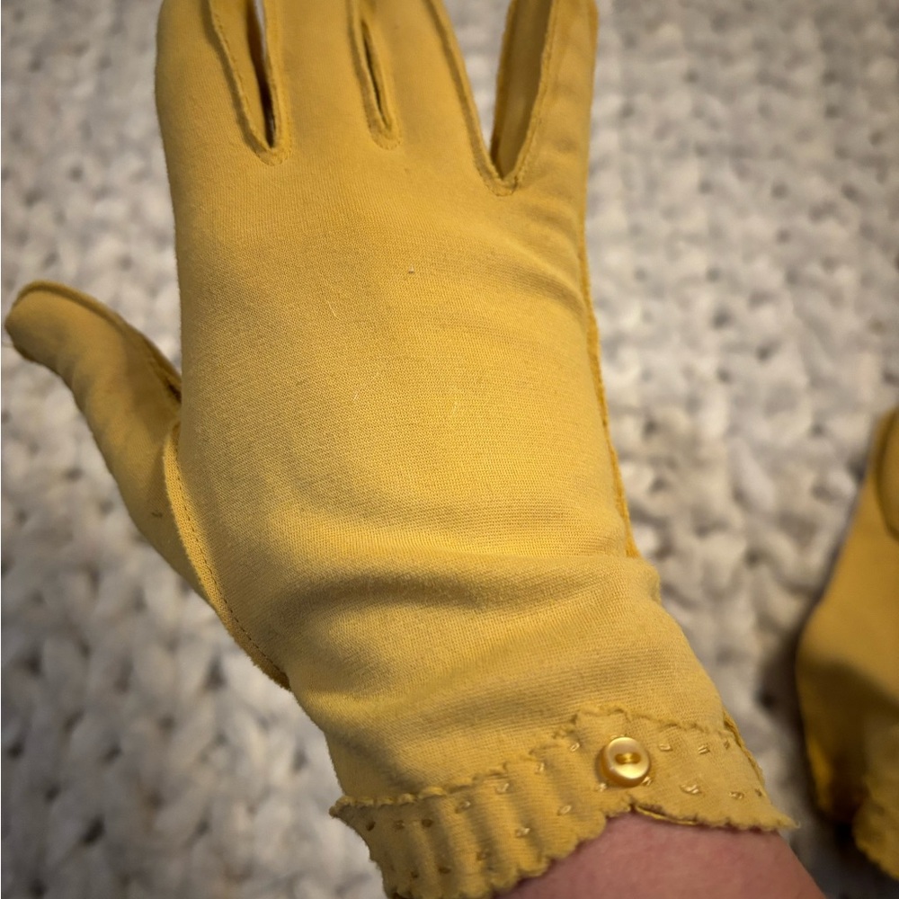 Vintage Yellow Gloves with Button Detail